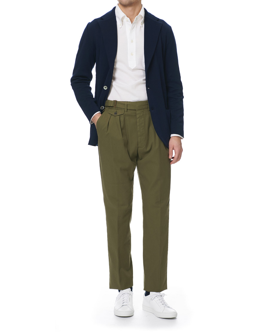 Herr | Byxor | Lardini | Luxor Double Pleated Cotton Trousers Green
