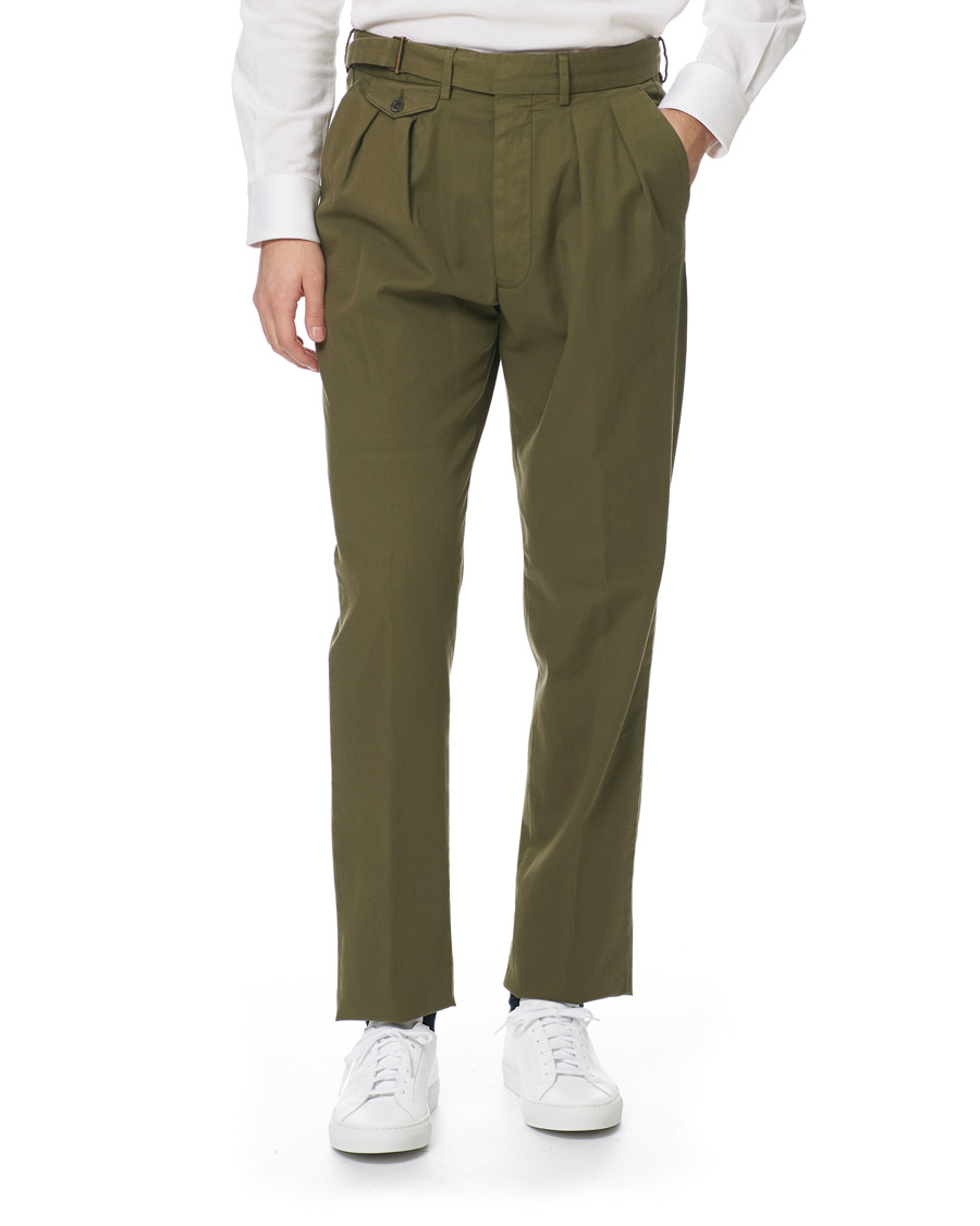 Herr | Byxor | Lardini | Luxor Double Pleated Cotton Trousers Green