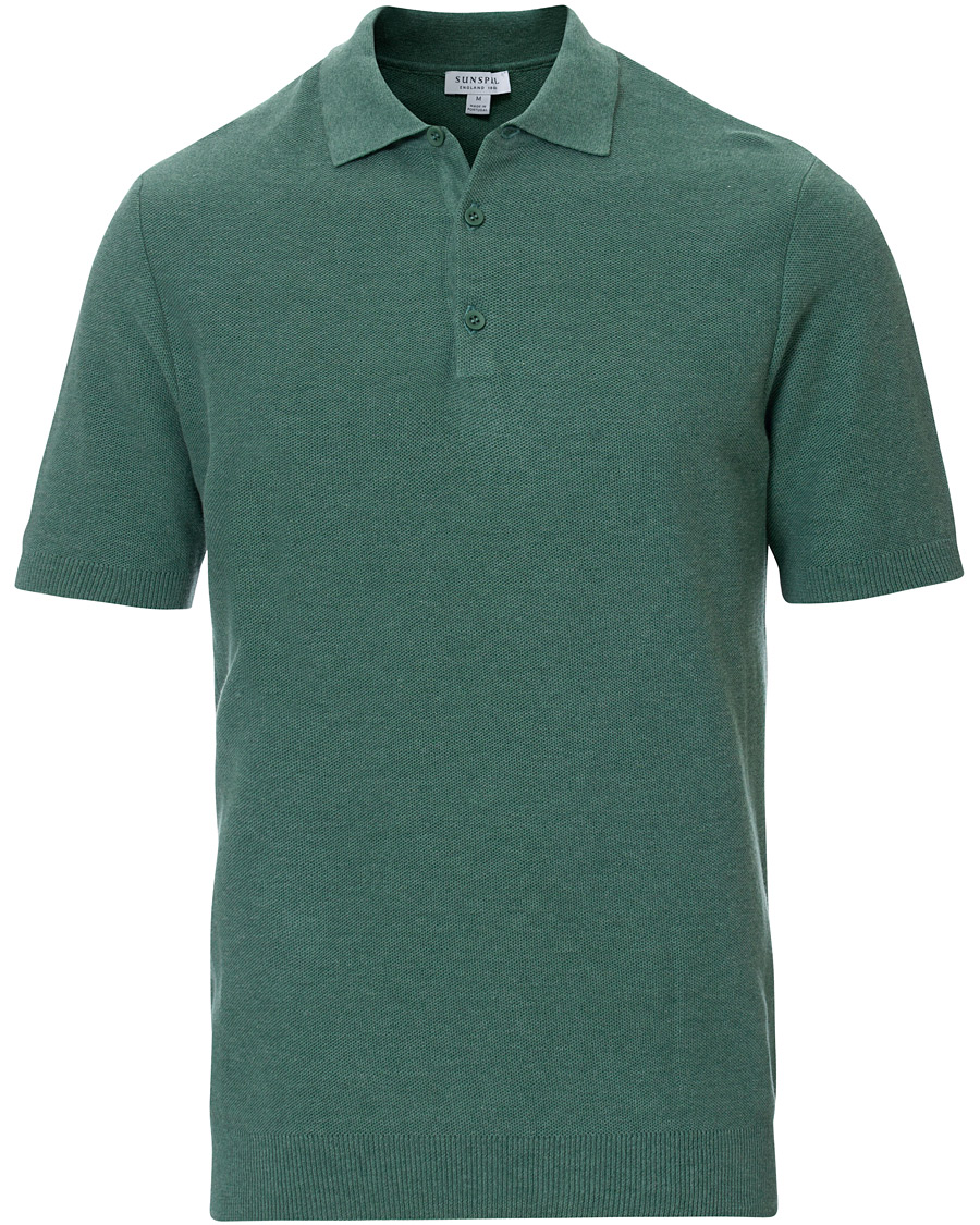 Herr | Pikéer | Sunspel | Rack Stitch Fine Knitted Polo Sage