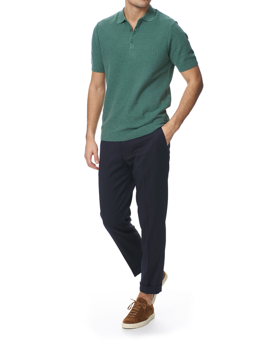 Herr | Pikéer | Sunspel | Rack Stitch Fine Knitted Polo Sage