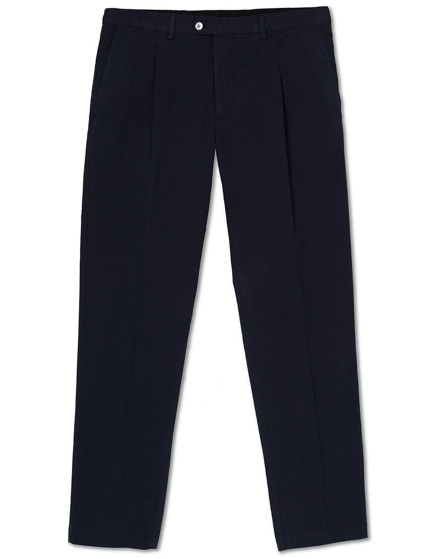 Herr | Byxor | Oscar Jacobson | Delon Pleated Cotton Chinos Blue
