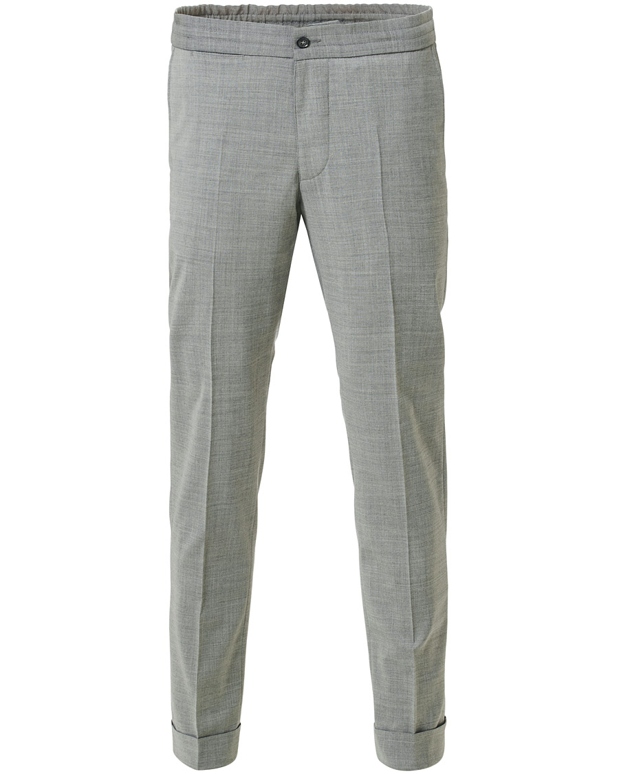 Herr | Byxor | Oscar Jacobson | Nolan Wool Stretch Drawstring Trousers Light Grey