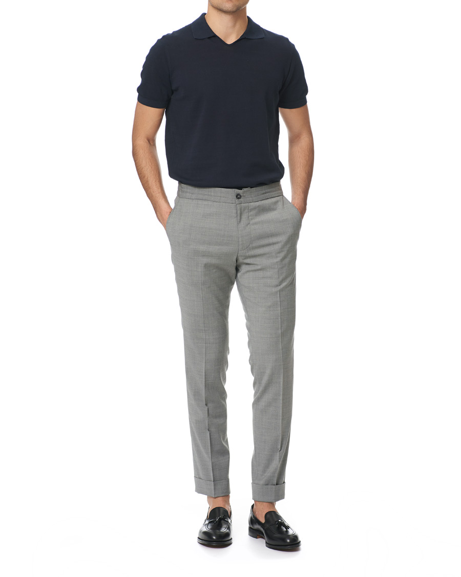 Herr | Byxor | Oscar Jacobson | Nolan Wool Stretch Drawstring Trousers Light Grey