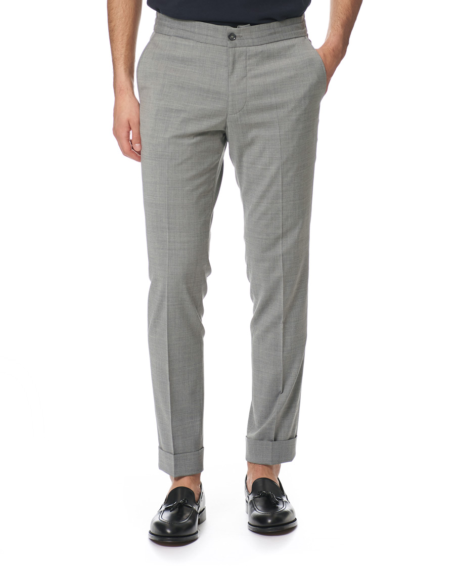 Herr | Byxor | Oscar Jacobson | Nolan Wool Stretch Drawstring Trousers Light Grey