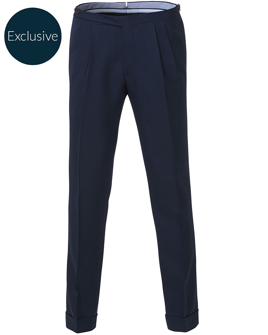 Herr | Byxor | Morris Heritage | Carl Double Pleated Wool Trousers Navy