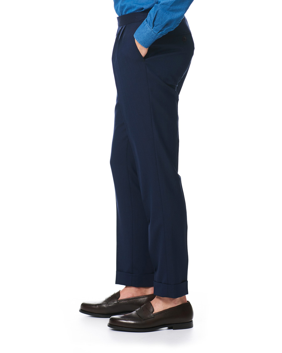 Herr | Byxor | Morris Heritage | Carl Double Pleated Wool Trousers Navy