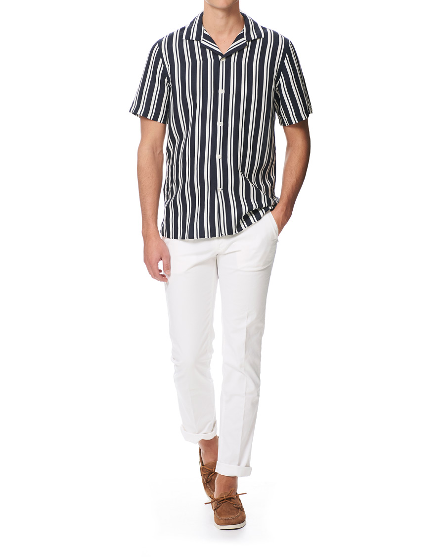 Herr | Skjortor | NN07 | Miyagi Camp Collar Short Sleeve Shirt Navy/White