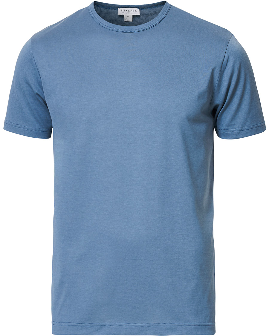 Herr | T-Shirts | Sunspel | Crew Neck Cotton Tee Blue Slate