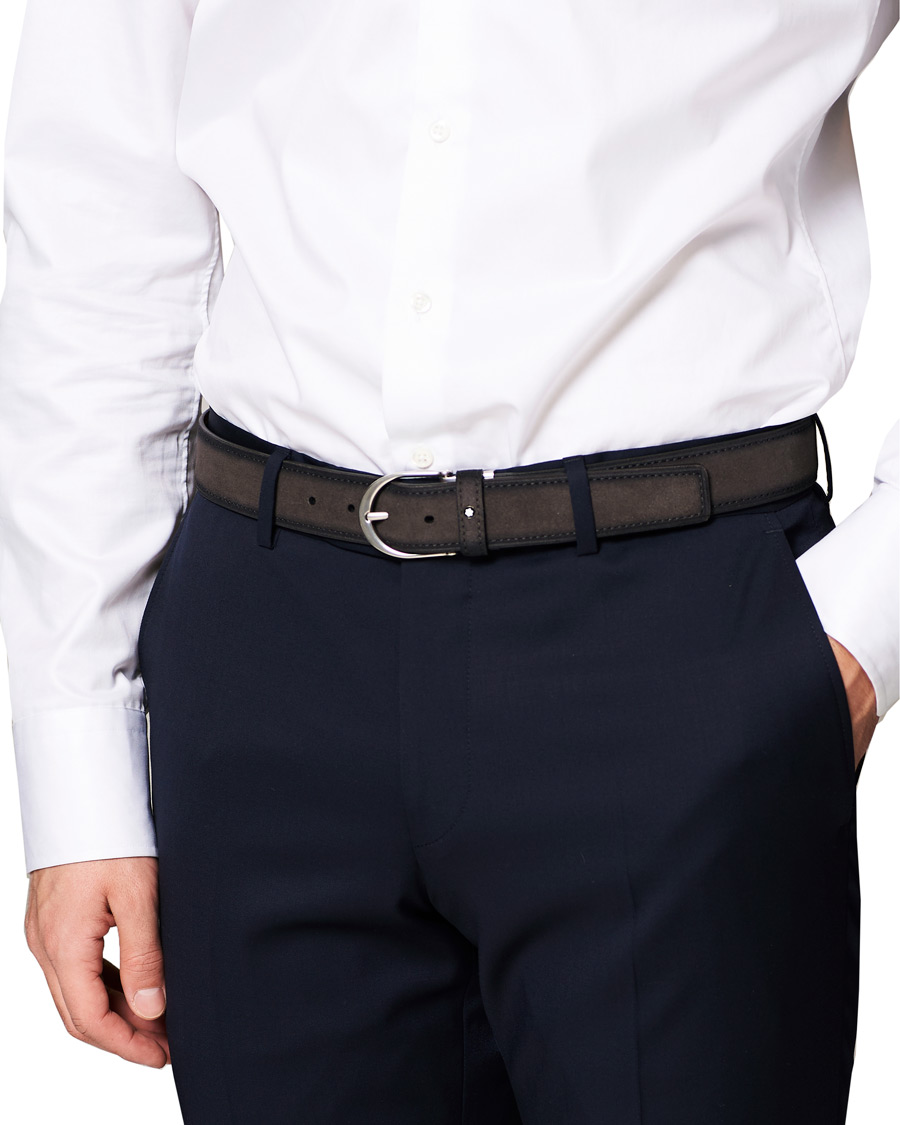 Herr | Montblanc Horseshoe Buckle Belt 35mm Grey Suede | Montblanc | Horseshoe Buckle Belt 35mm Grey Suede
