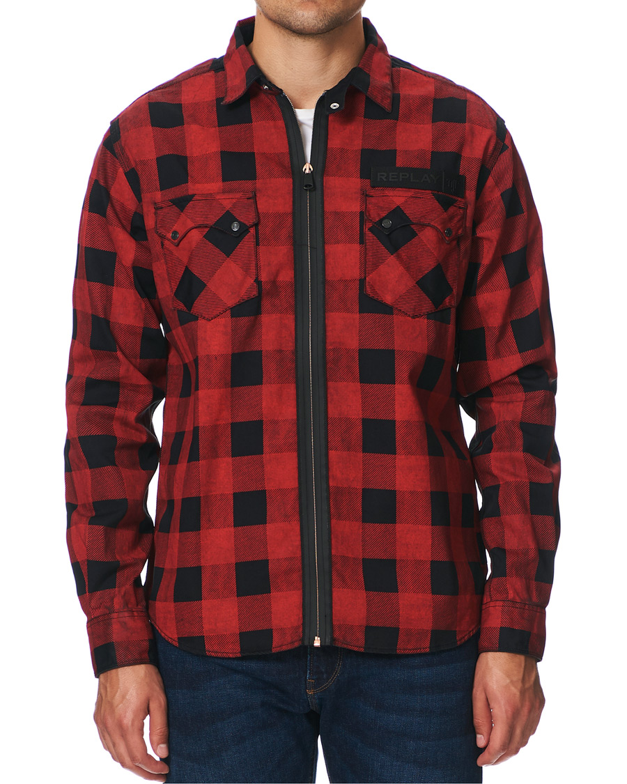 Herr | Skjortor | Replay | Neymar JR Check Full Zip Overshirt Black/Red XXL