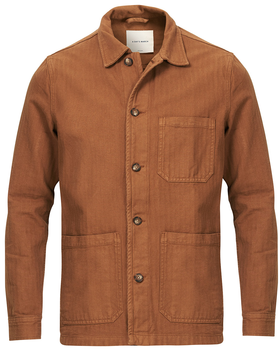 Herr | Skjortor | A Day's March | Original Herringbone Overshirt Trucker Brown L