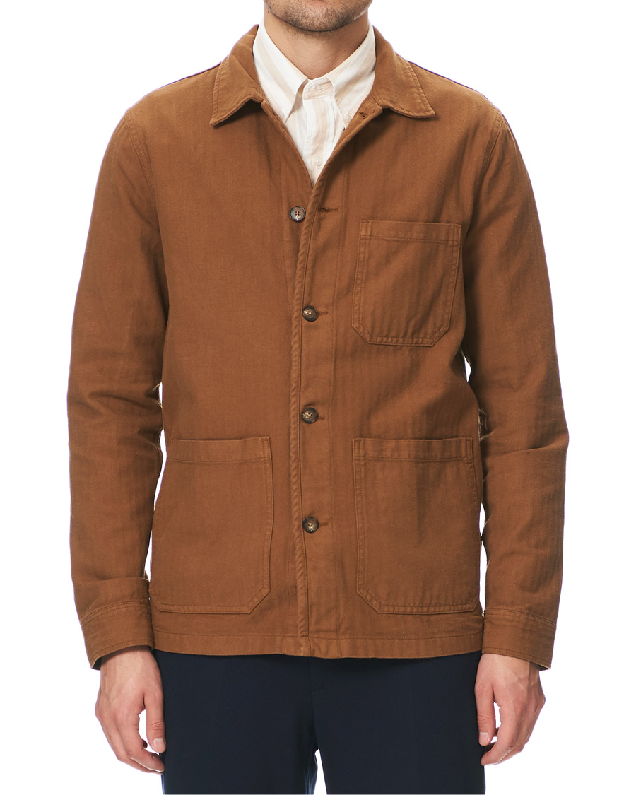 Herr | Skjortor | A Day's March | Original Herringbone Overshirt Trucker Brown L