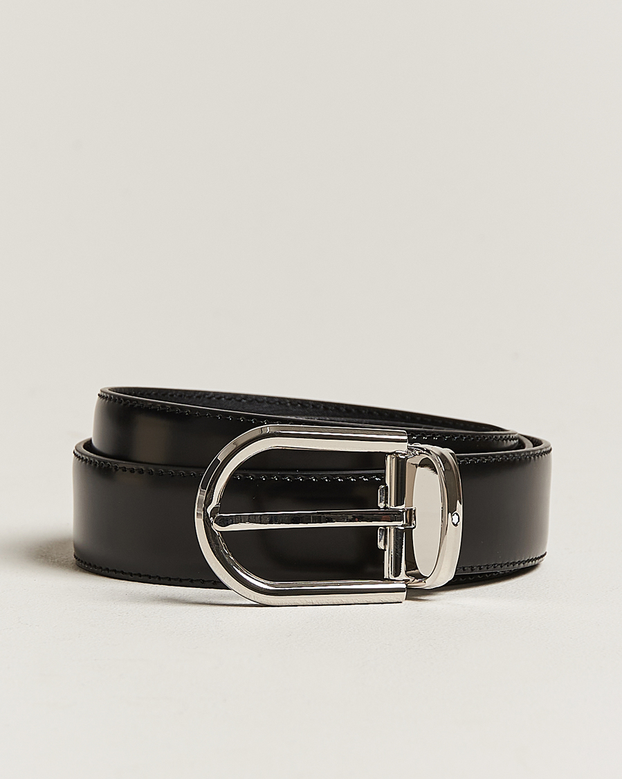 Herr | Montblanc Horseshoe Coated Buckle 30mm Leather Belt Black | Montblanc | Horseshoe Coated Buckle 30mm Leather Belt Black