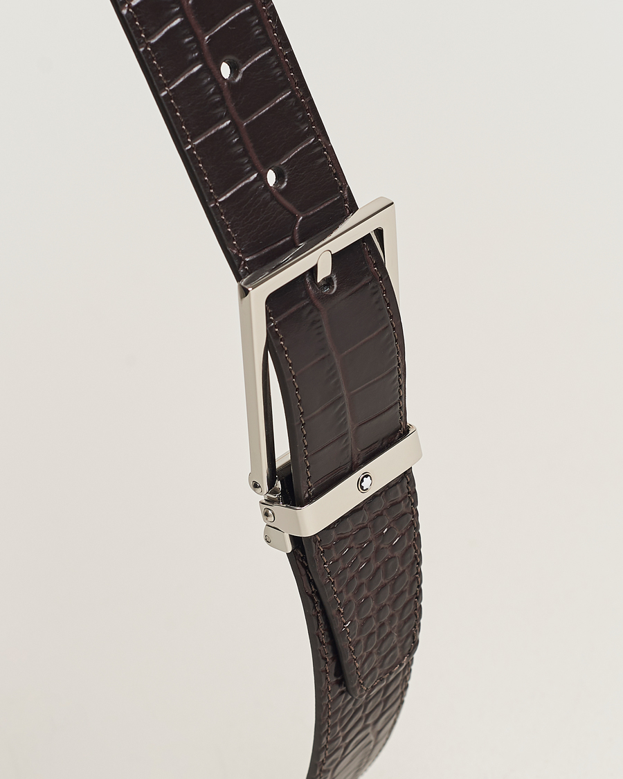 Herr | Montblanc Square Buckle Alligator Printed 35mm Leather Belt Brown | Montblanc | Square Buckle Alligator Printed 35mm Leather Belt Brown