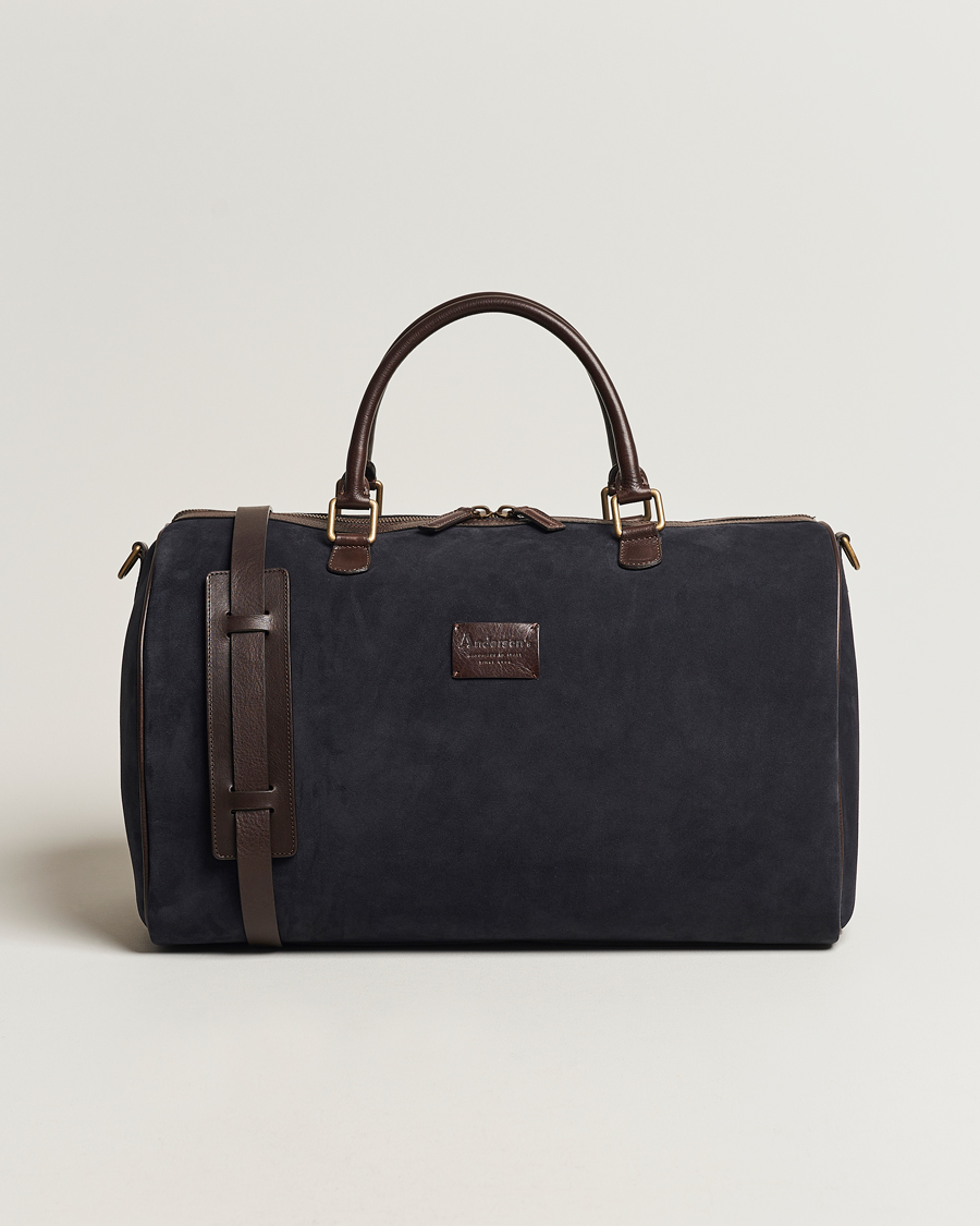 Herr | Väskor | Anderson's | Boston Suede Weekendbag Navy/Brown