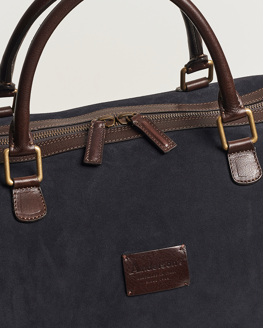 Herr | Väskor | Anderson's | Boston Suede Weekendbag Navy/Brown
