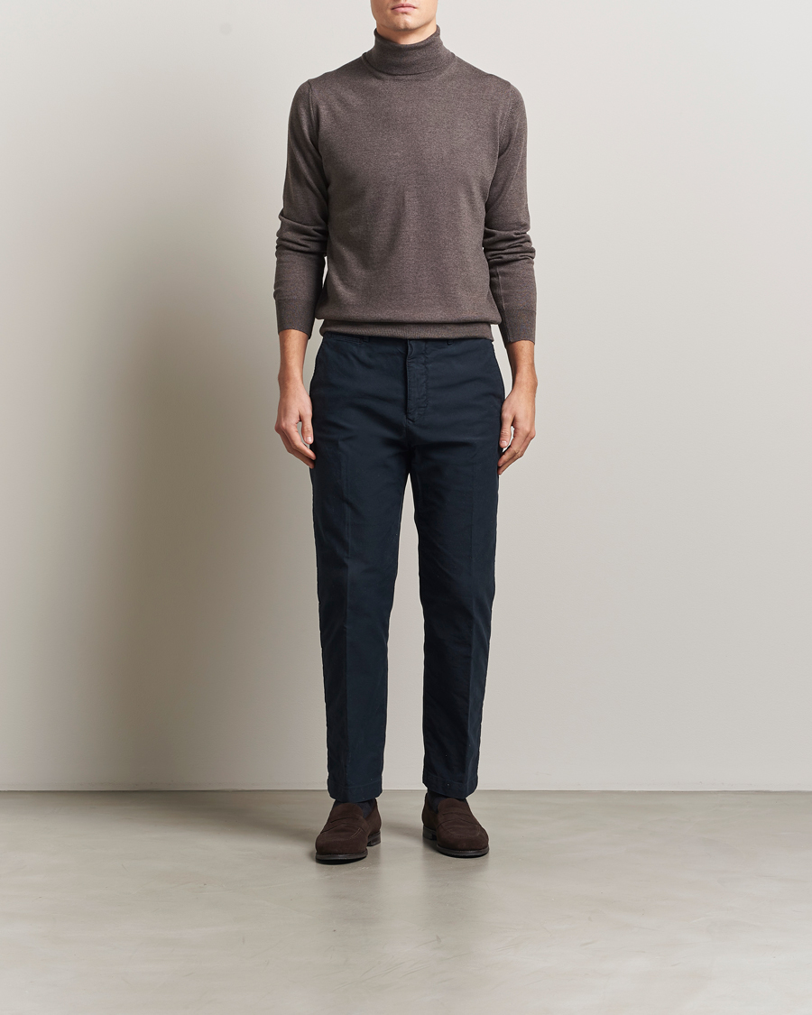 Herr | Tröjor | Gran Sasso | Merino Fashion Fit Rollneck Brown Melange