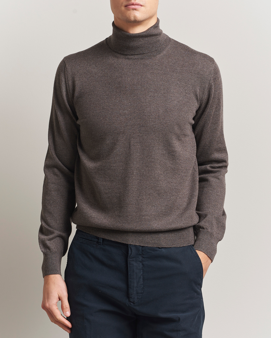 Herr | Tröjor | Gran Sasso | Merino Fashion Fit Rollneck Brown Melange