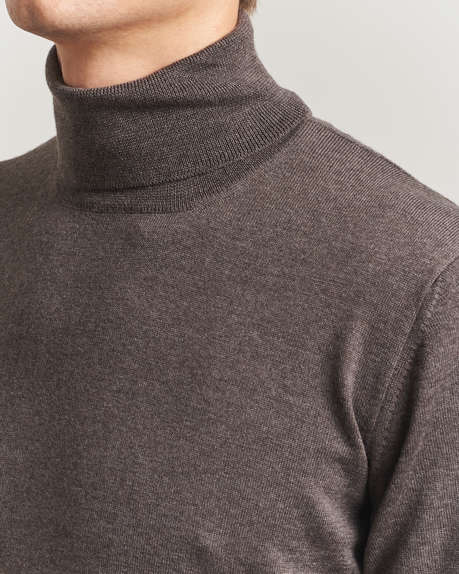Herr | Tröjor | Gran Sasso | Merino Fashion Fit Rollneck Brown Melange