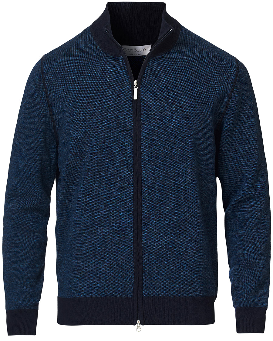Herr | Tröjor | Gran Sasso | Merino Fashion Fit Full Zip Blue/Blue