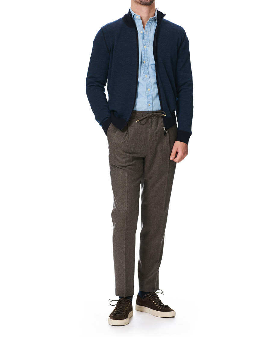 Herr | Tröjor | Gran Sasso | Merino Fashion Fit Full Zip Blue/Blue