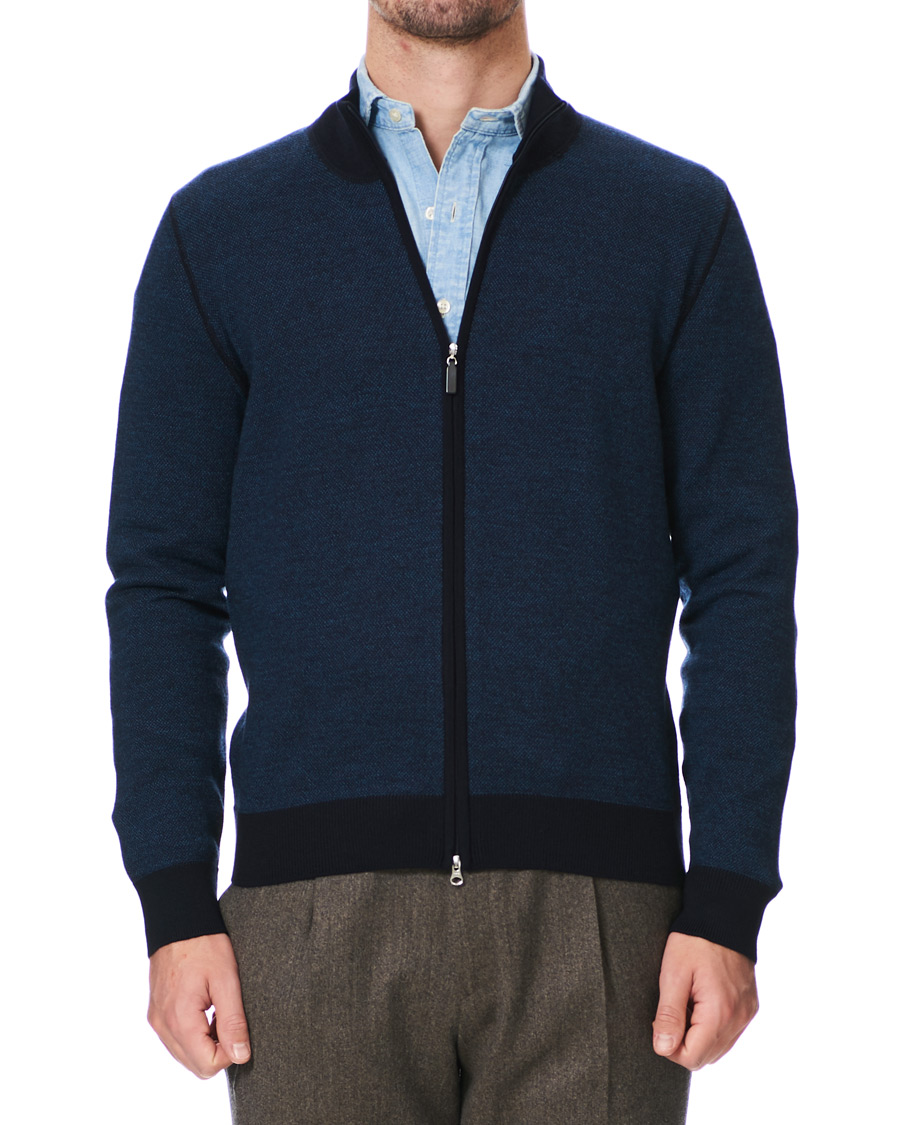 Herr | Tröjor | Gran Sasso | Merino Fashion Fit Full Zip Blue/Blue