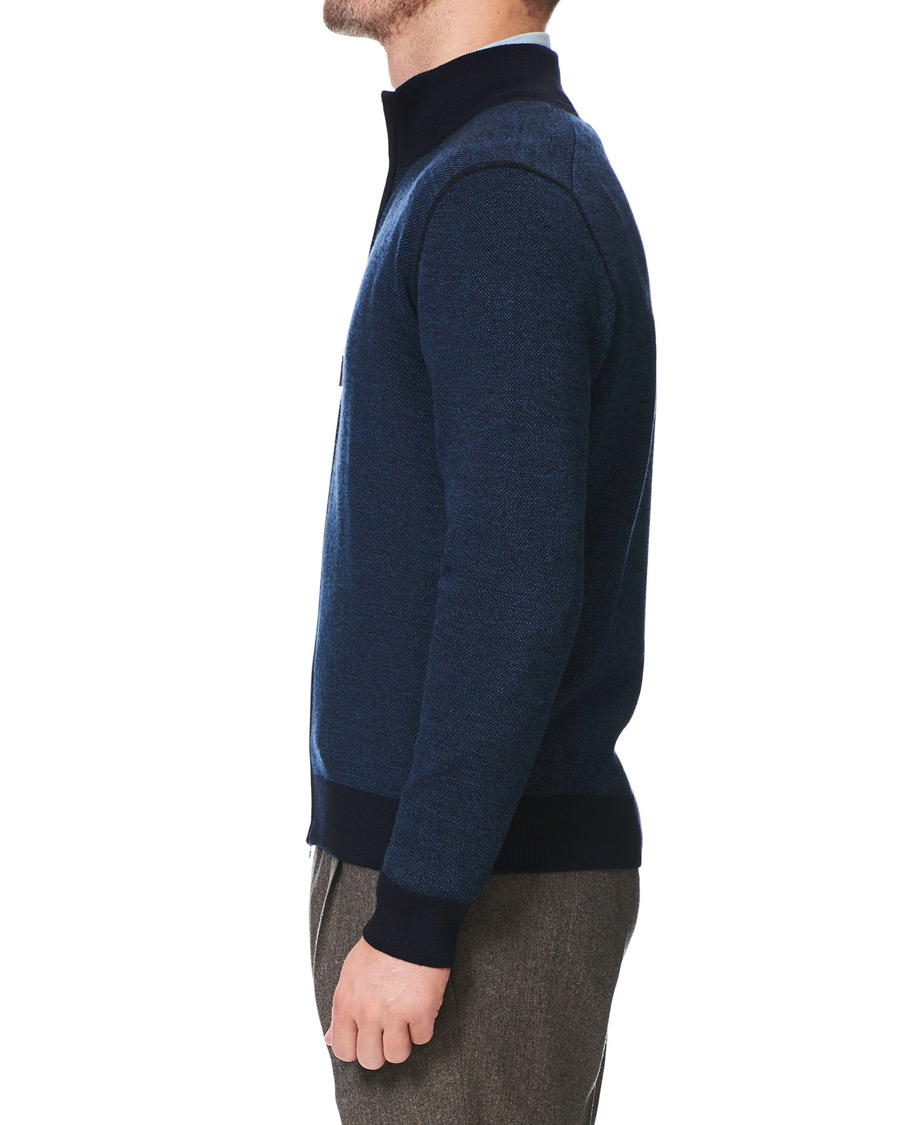 Herr | Tröjor | Gran Sasso | Merino Fashion Fit Full Zip Blue/Blue