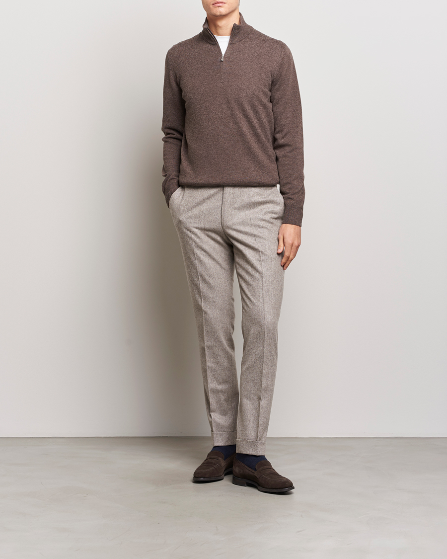 Herr | Tröjor | Gran Sasso | Wool/Cashmere Half Zip Brown