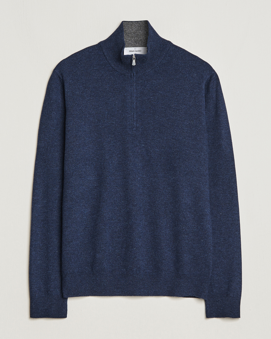 Herr | Tröjor | Gran Sasso | Wool/Cashmere Half Zip Navy Melange