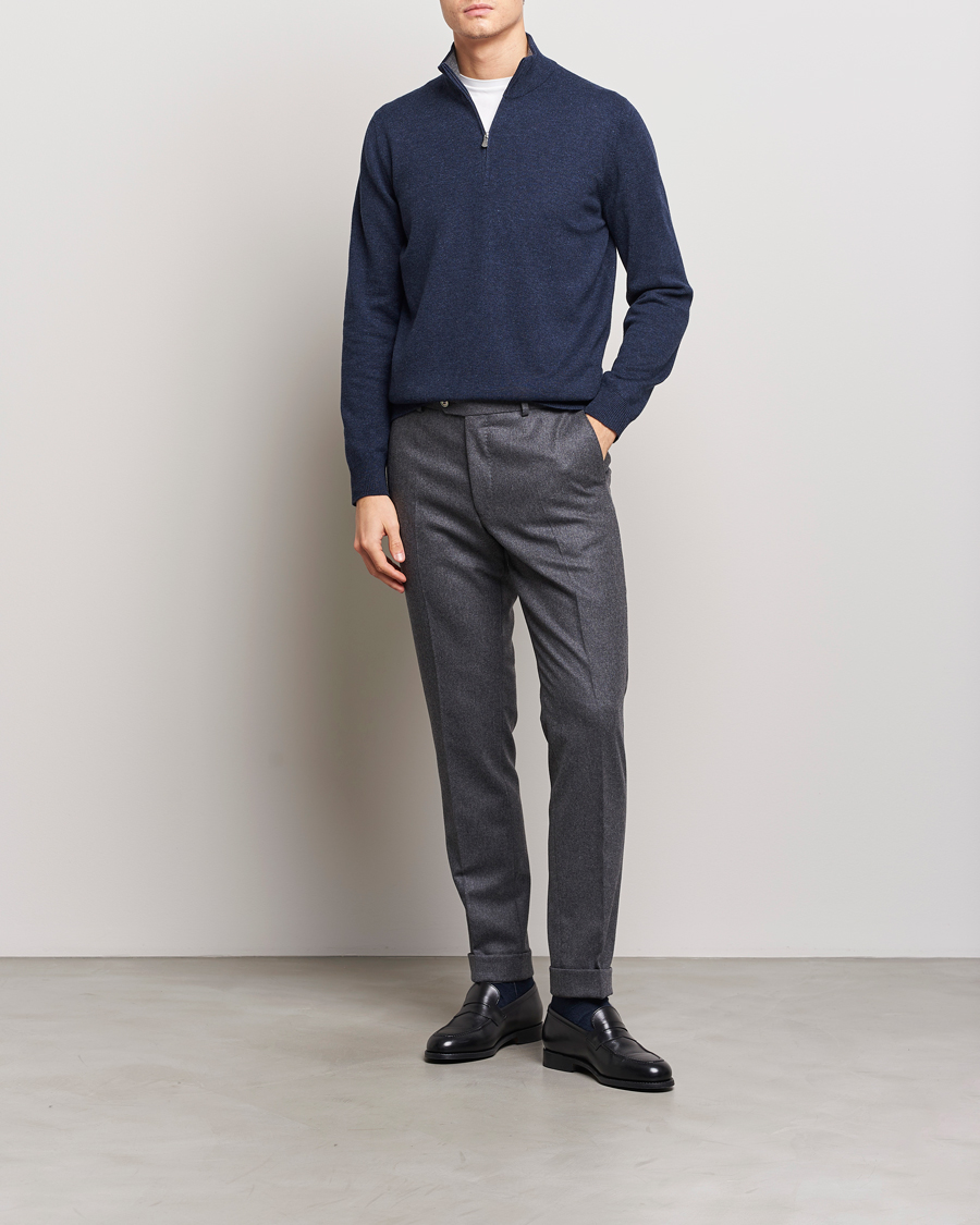 Herr | Tröjor | Gran Sasso | Wool/Cashmere Half Zip Navy Melange