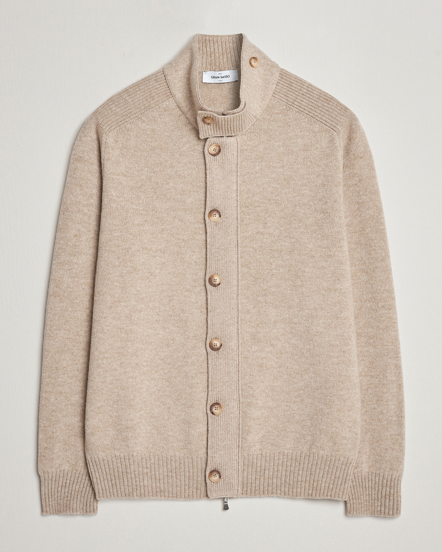 Herr | Tröjor | Gran Sasso | Heavy Wool Cardigan Taupe Melange