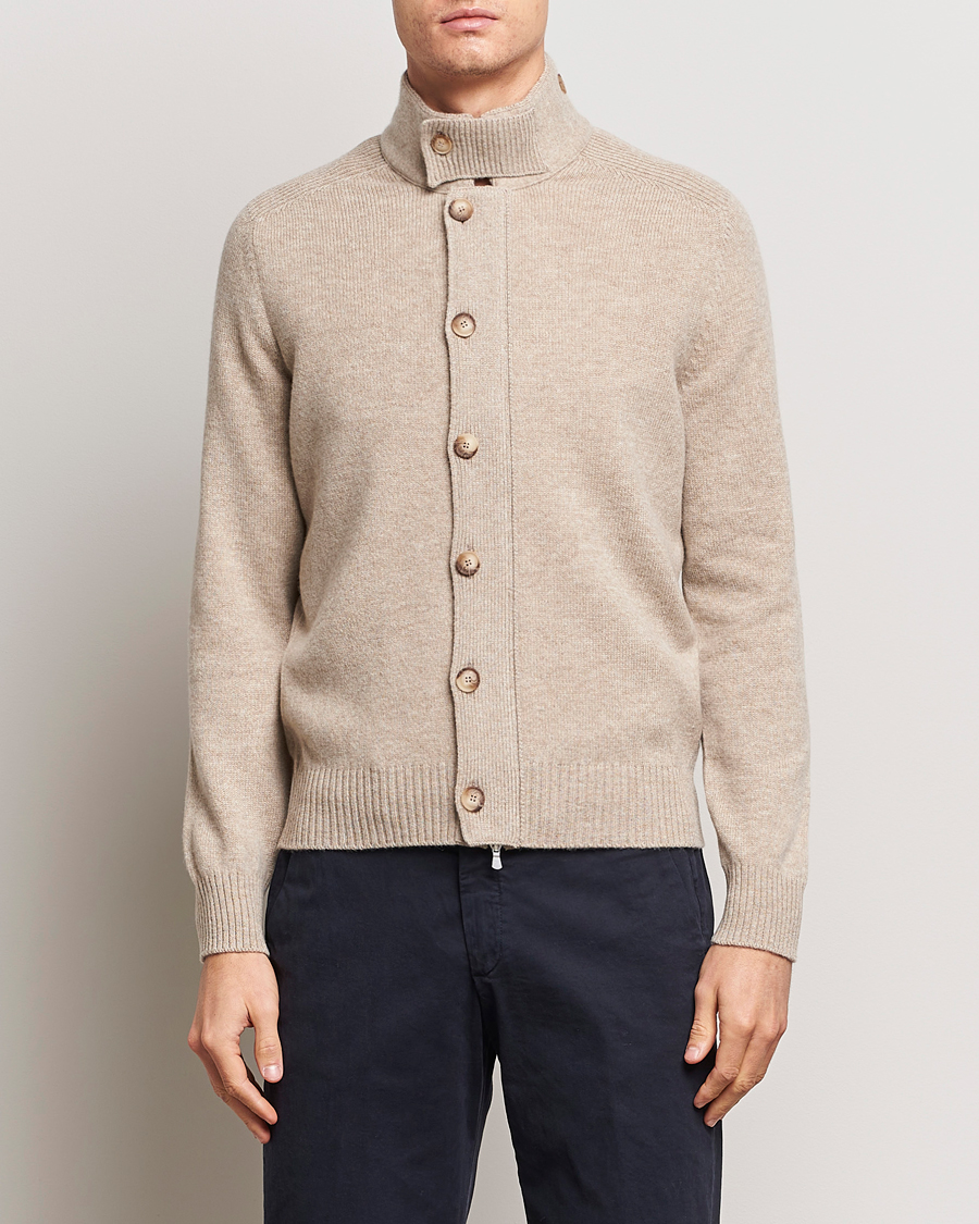 Herr | Tröjor | Gran Sasso | Heavy Wool Cardigan Taupe Melange
