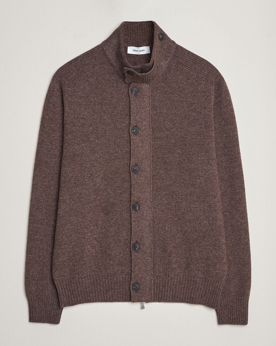 Herr | Tröjor | Gran Sasso | Heavy Wool Cardigan Brown Melange