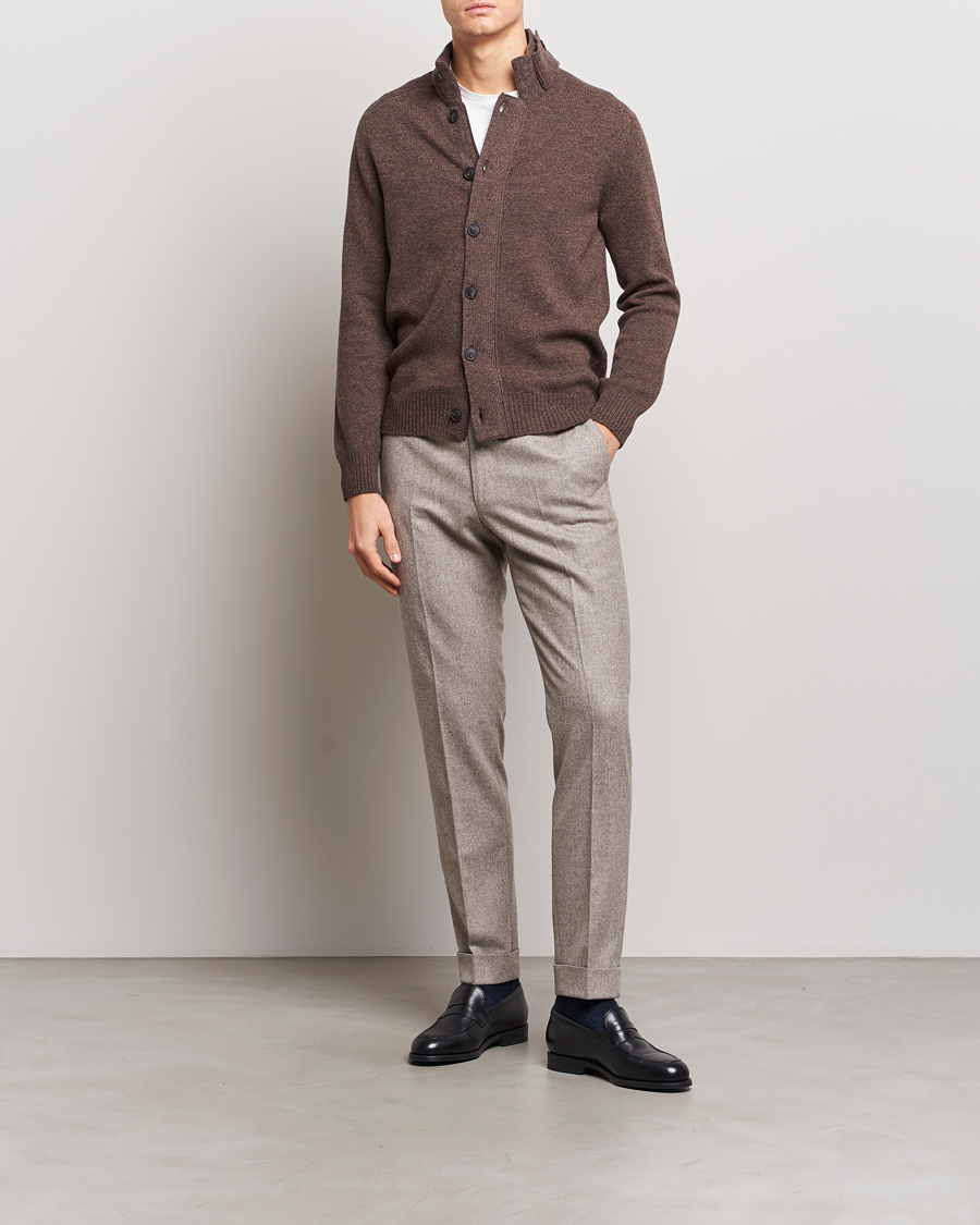 Herr | Tröjor | Gran Sasso | Heavy Wool Cardigan Brown Melange