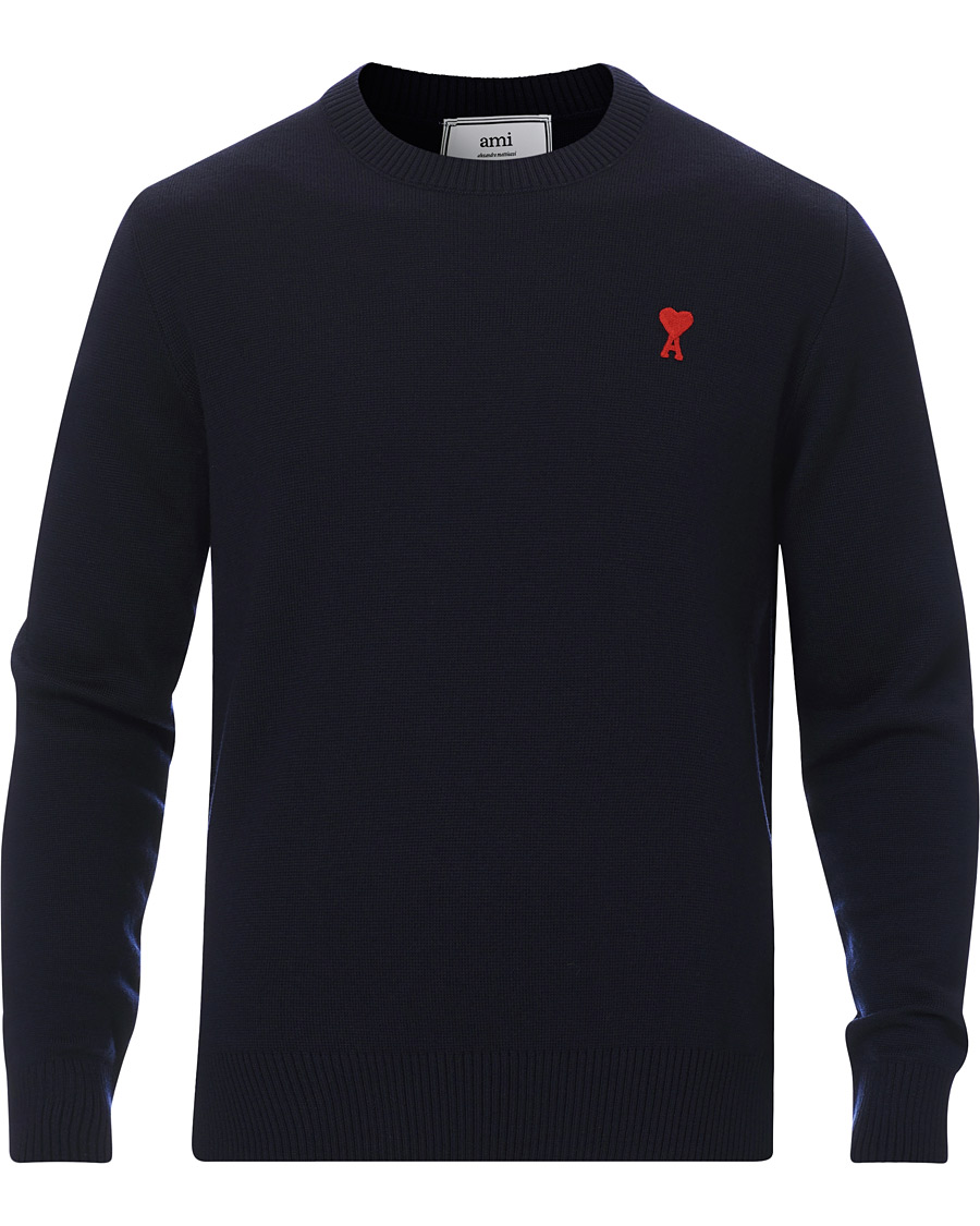 Herr | Tröjor | AMI | Heart Logo Merino Sweater Navy