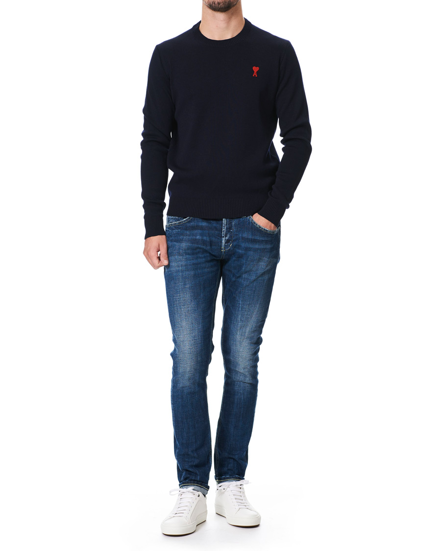 Herr | Tröjor | AMI | Heart Logo Merino Sweater Navy