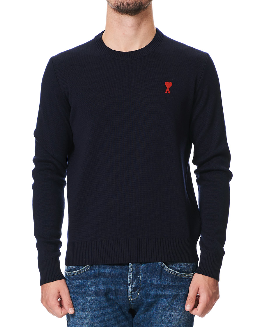 Herr | Tröjor | AMI | Heart Logo Merino Sweater Navy
