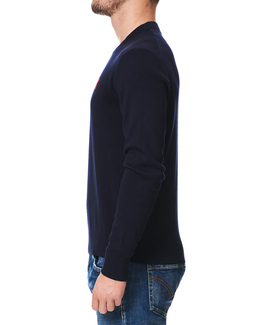 Herr | Tröjor | AMI | Heart Logo Merino Sweater Navy