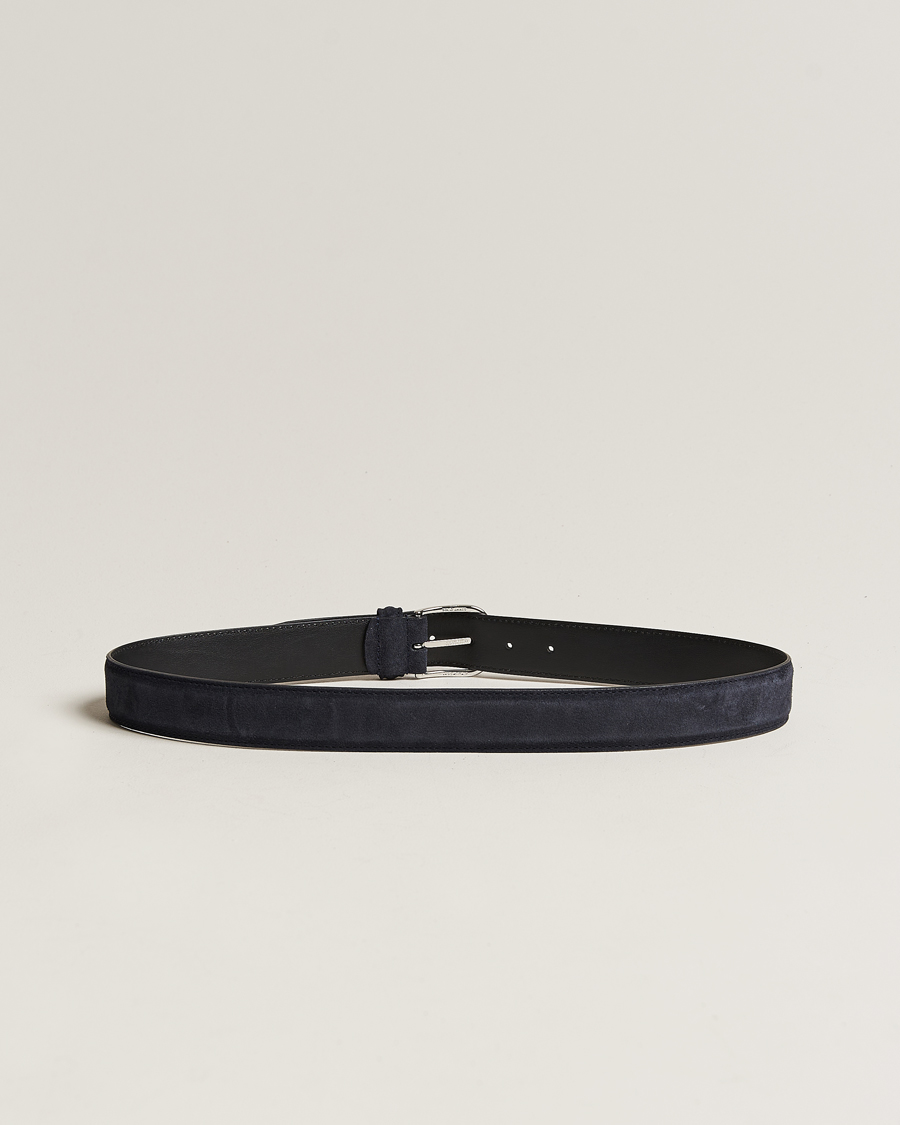 Herr | Italian Department | Anderson's | Suede 3,5 cm Belt Navy