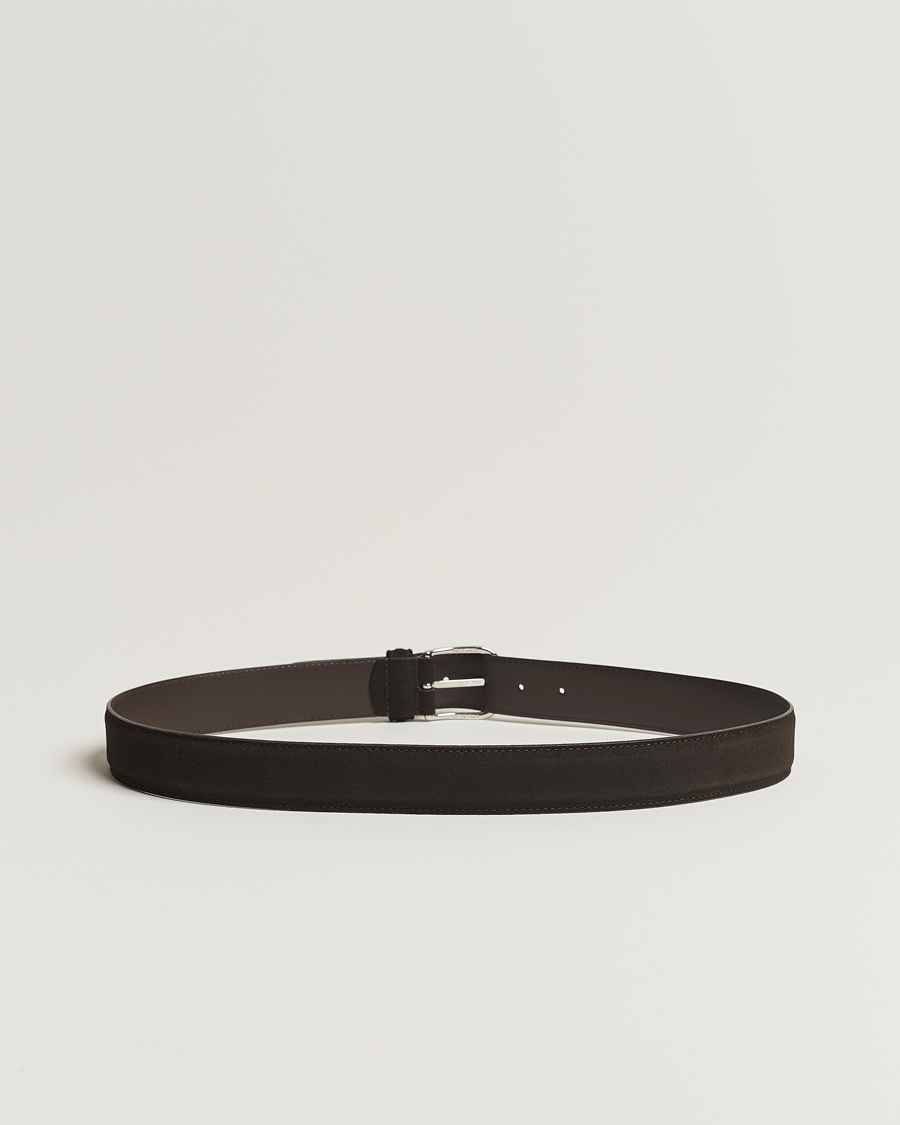 Herr | Italian Department | Anderson's | Suede 3,5 cm Belt Dark Brown