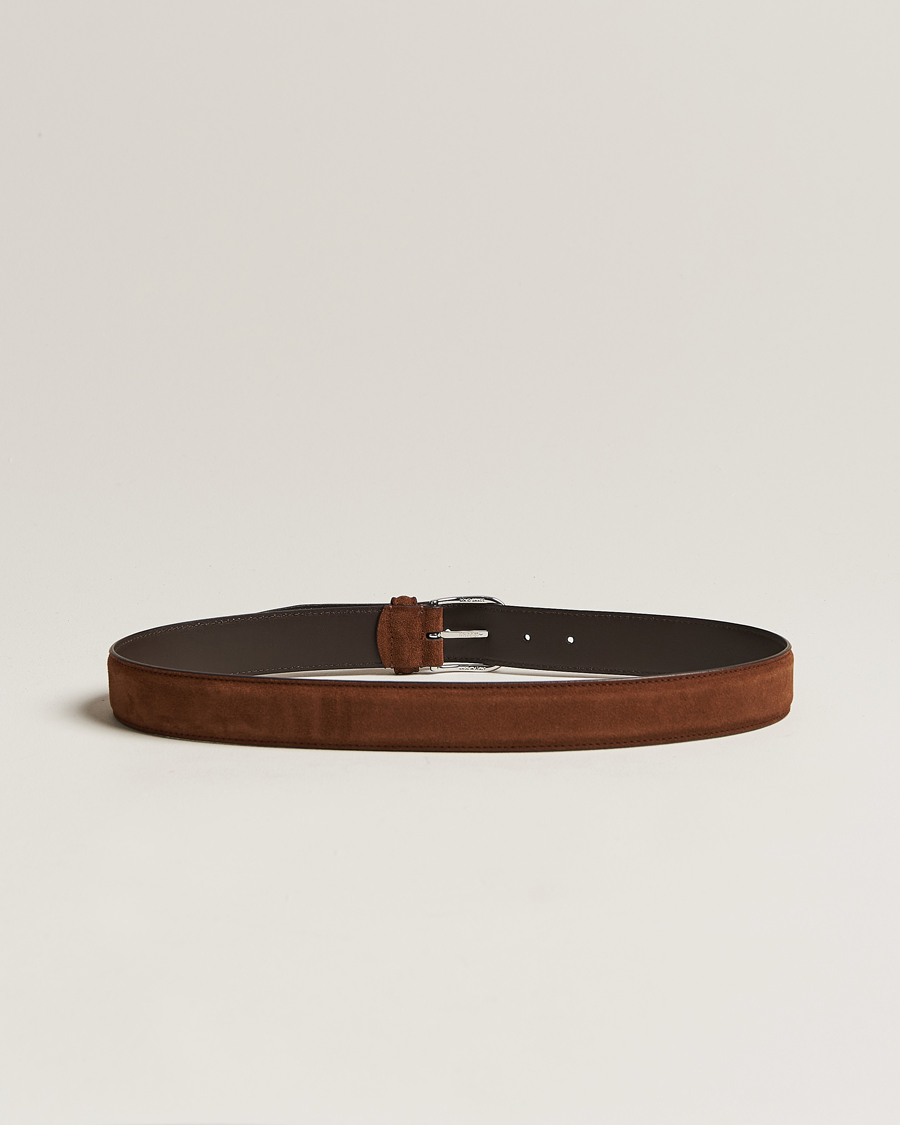 Herr | Italian Department | Anderson's | Suede 3,5 cm Belt Brown