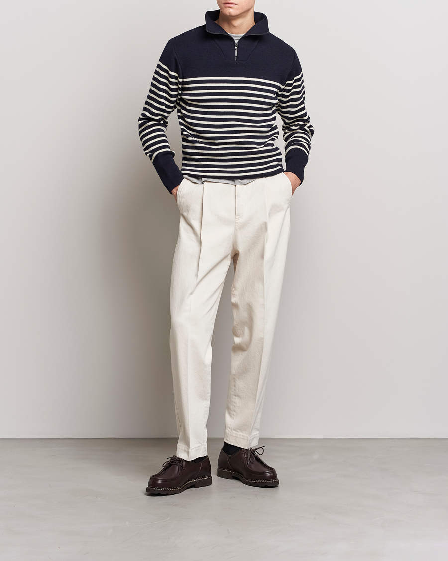 Herr | Tröjor | Armor-lux | Camioneur Wool Half Zip Navy/Nature
