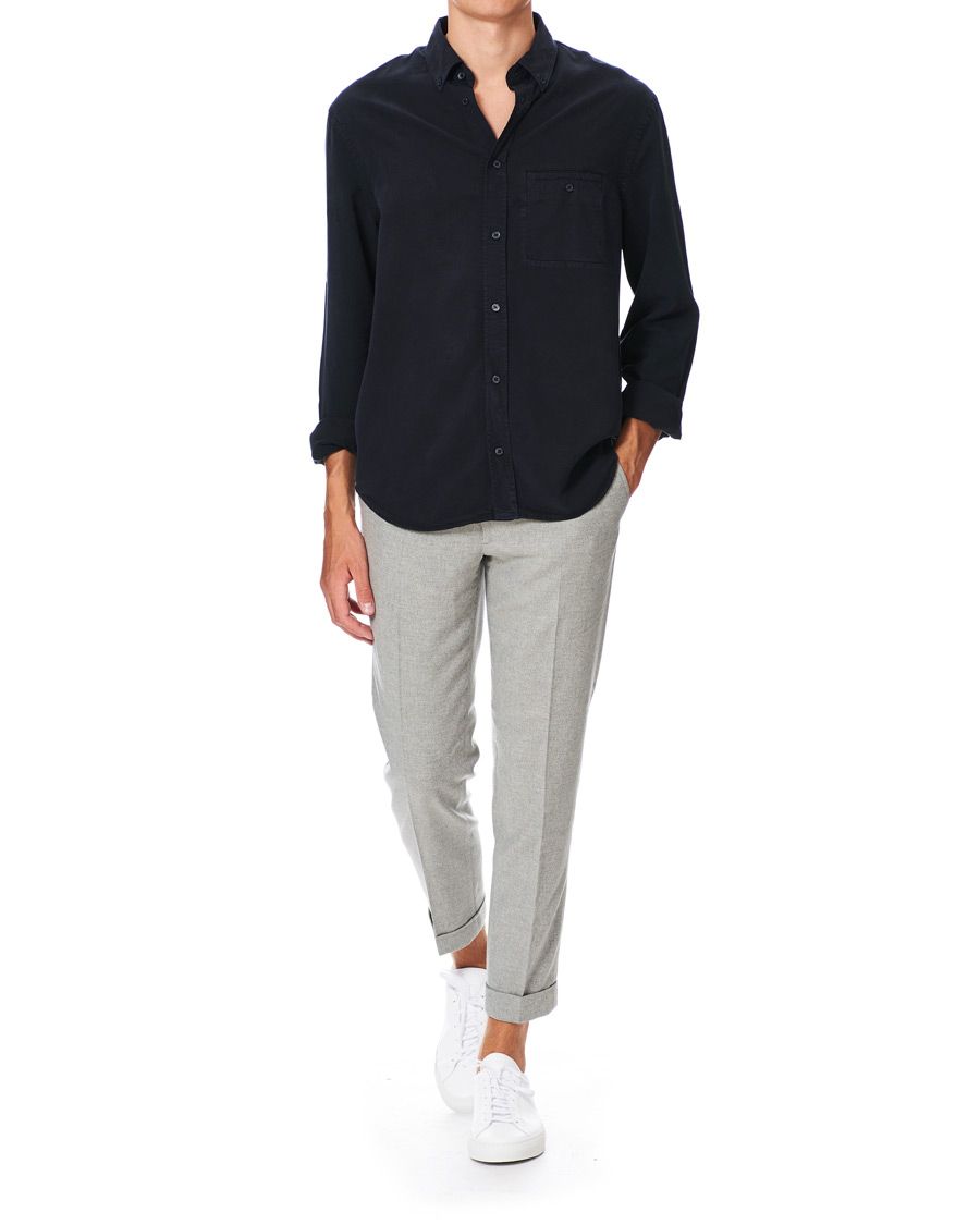 Herr | Byxor | Filippa K | Terry Flannel Cropt Turn Up Trousers Warm Grey Mel