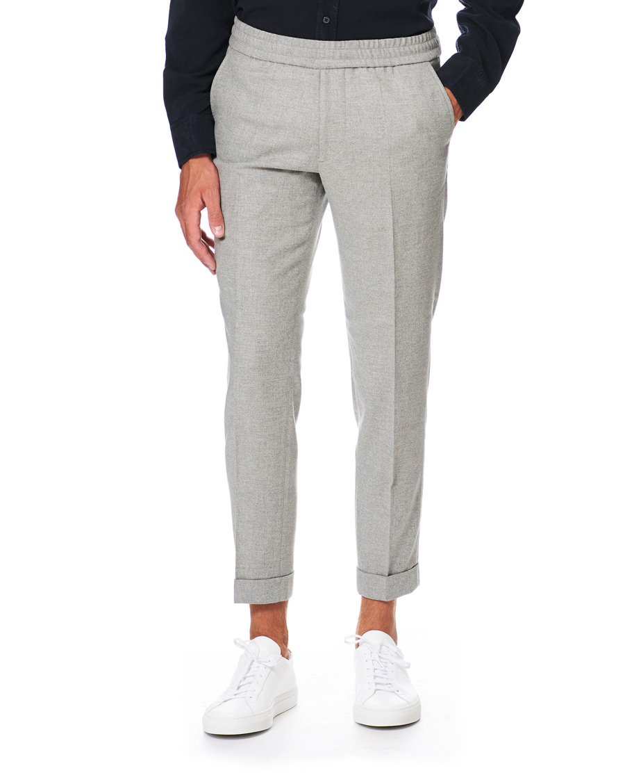 Herr | Byxor | Filippa K | Terry Flannel Cropt Turn Up Trousers Warm Grey Mel