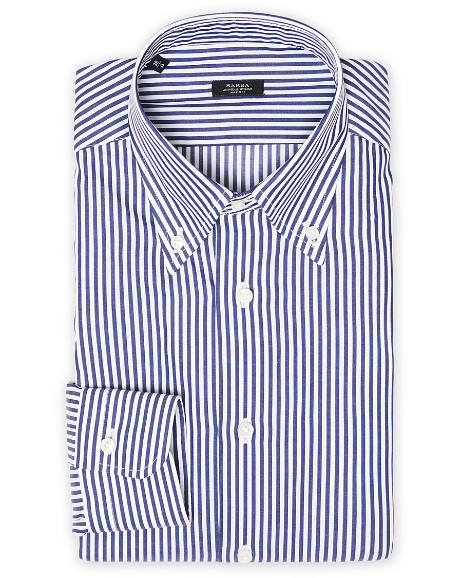 Herr | Skjortor | Barba Napoli | Slim Fit Button Down Pocket Shirt White/Blue
