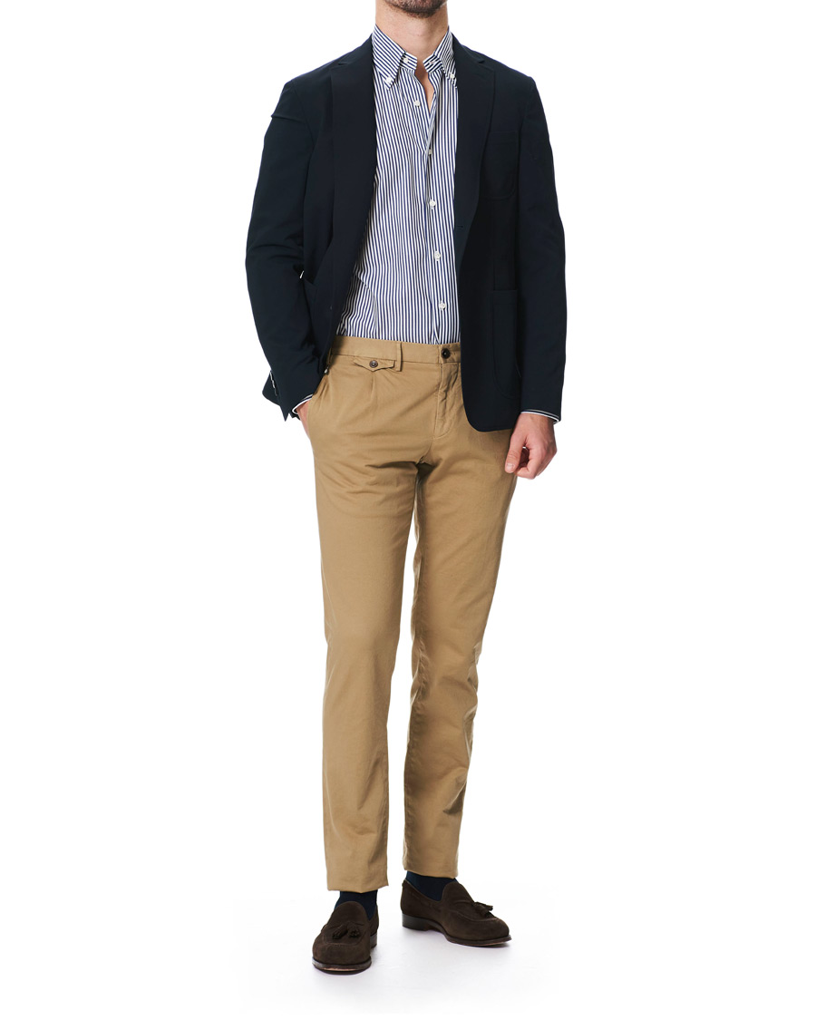 Herr | Skjortor | Barba Napoli | Slim Fit Button Down Pocket Shirt White/Blue