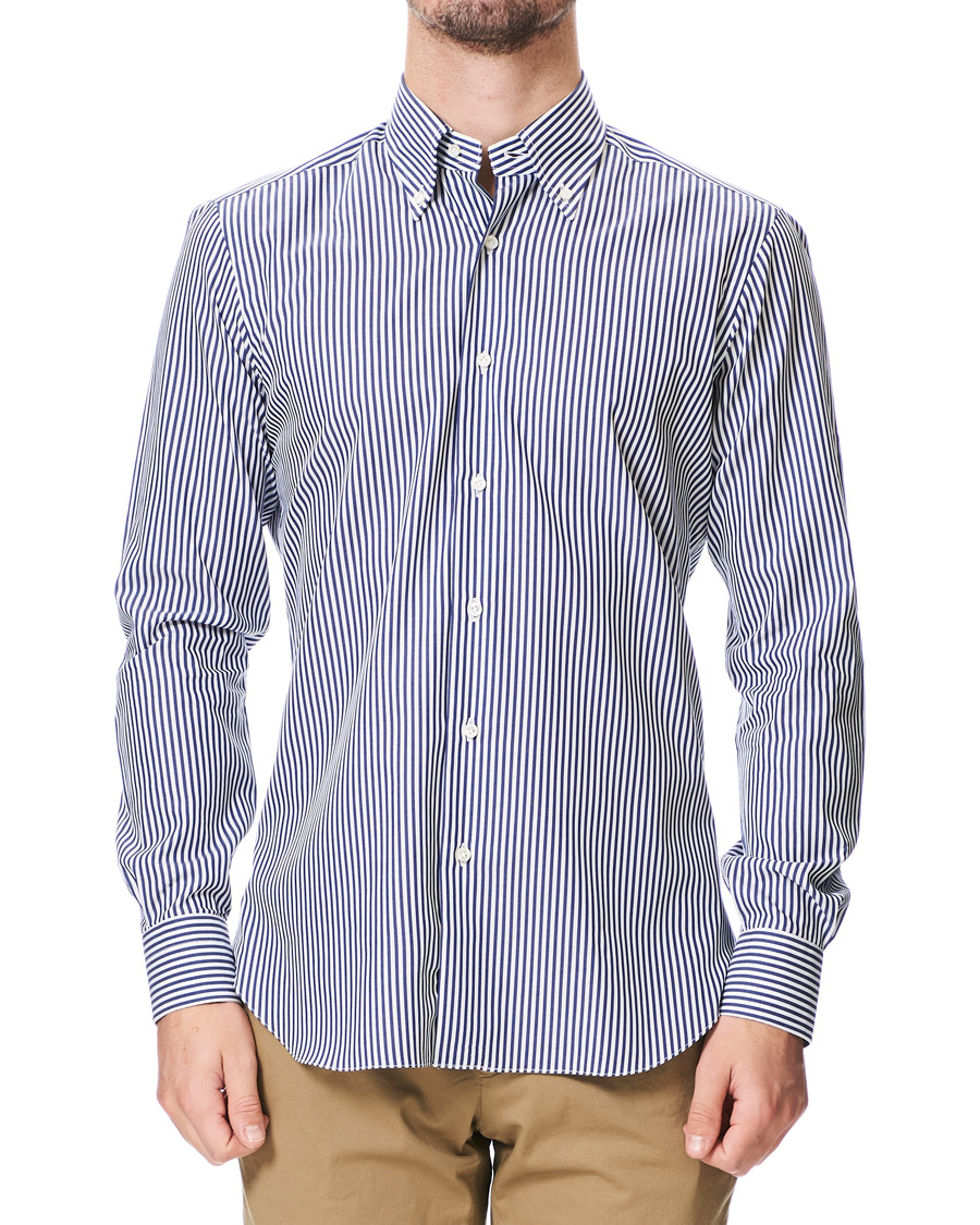 Herr | Skjortor | Barba Napoli | Slim Fit Button Down Pocket Shirt White/Blue