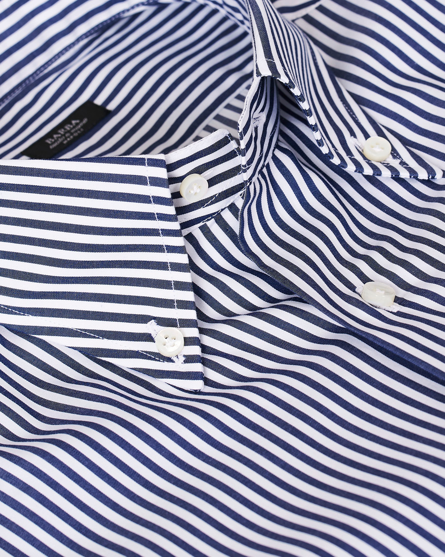 Herr | Skjortor | Barba Napoli | Slim Fit Button Down Pocket Shirt White/Blue