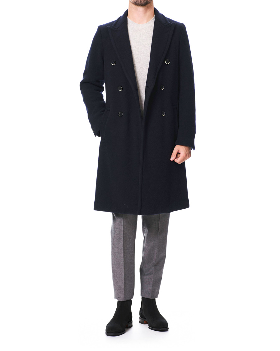 Herr | Jackor | Barena | Soft Double Breasted Wool Coat Navy