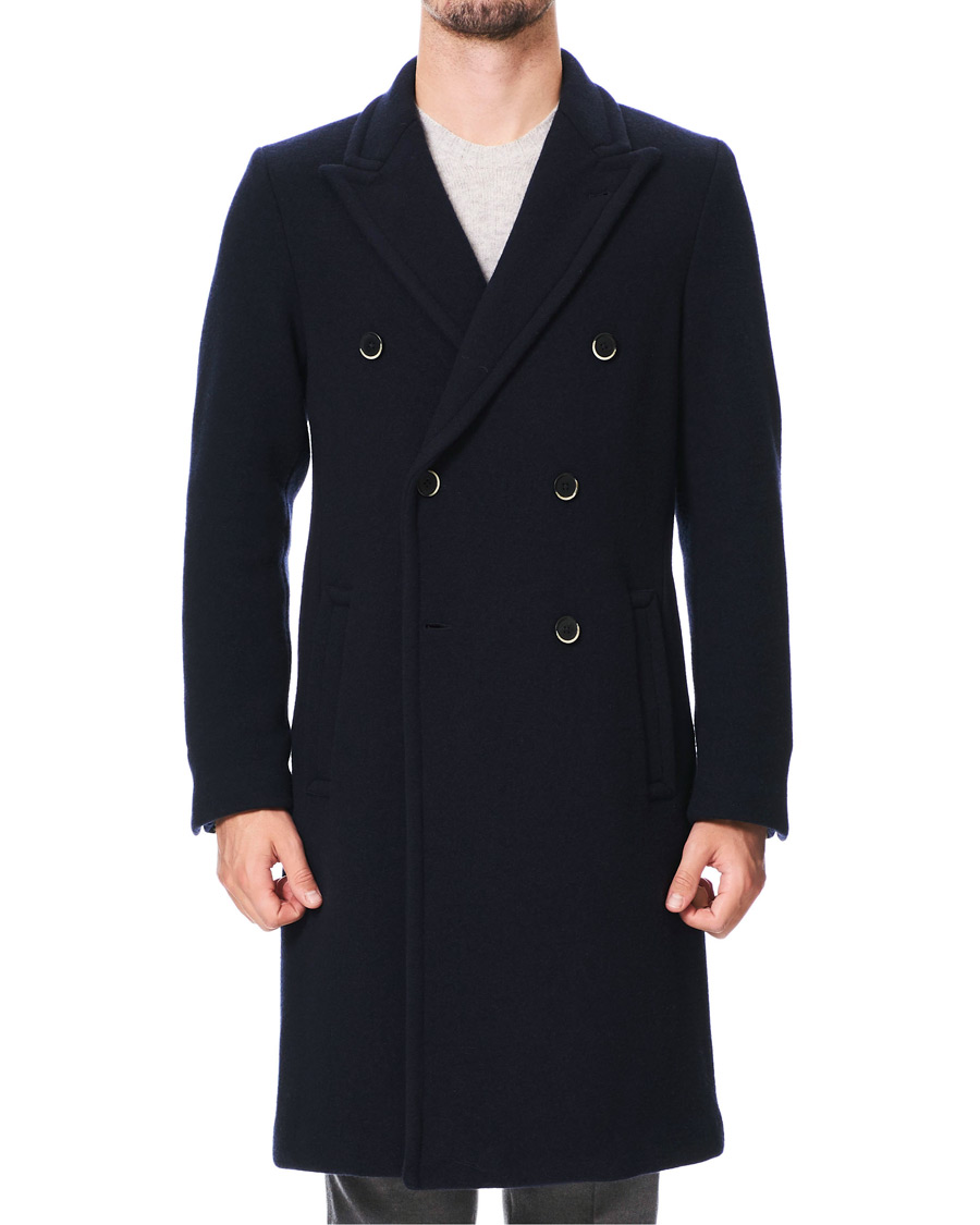 Herr | Jackor | Barena | Soft Double Breasted Wool Coat Navy